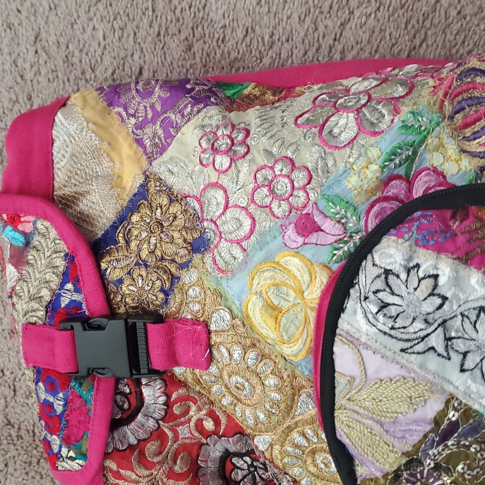 Colorful Embroidered Patchwork Backpack 13x17x7 Z… - image 2